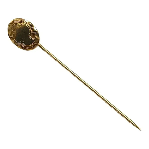 Art Nouveau Engraveable Engraved Metal Gold Tone Vintage Stick Pin - Picture 2 of 5